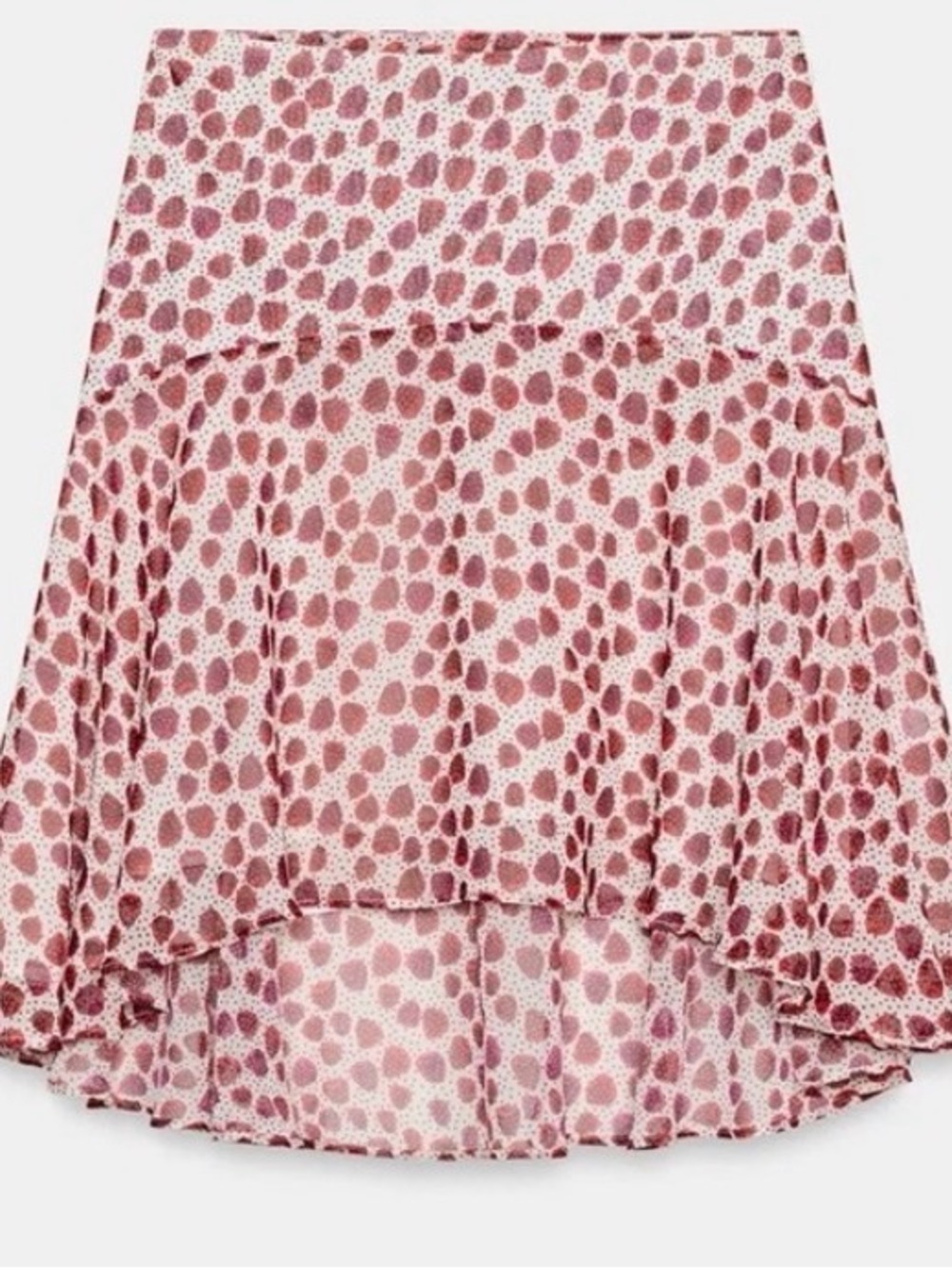Zara Raspberry Red/Pink Floral High-Low Skirt Size XS
